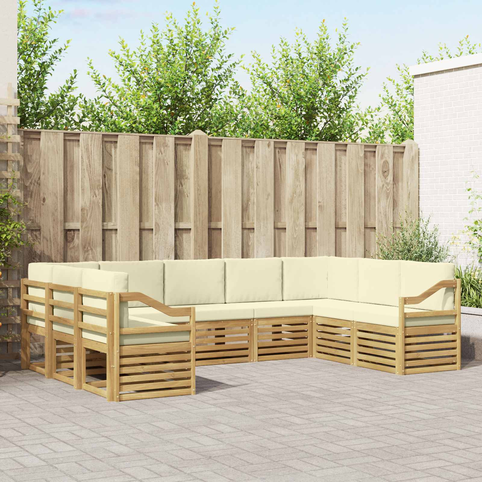 vidaXL Ecksofa Set mit Kissen 9 pcs Weiß und Creme Polyester