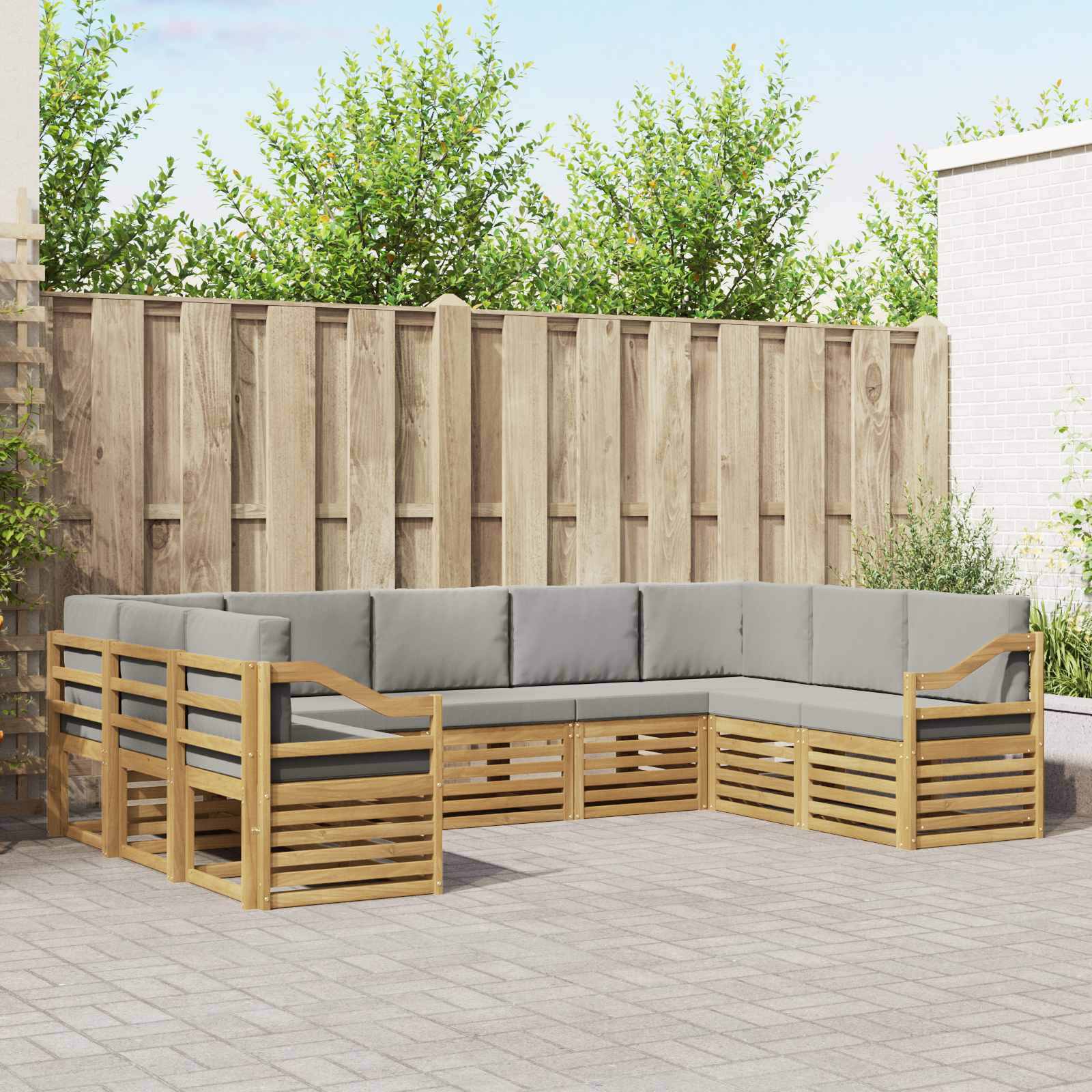 vidaXL Ecksofa Set 9 pcs Weiß und Hellgrau 304 x 185,5 x 73 cm