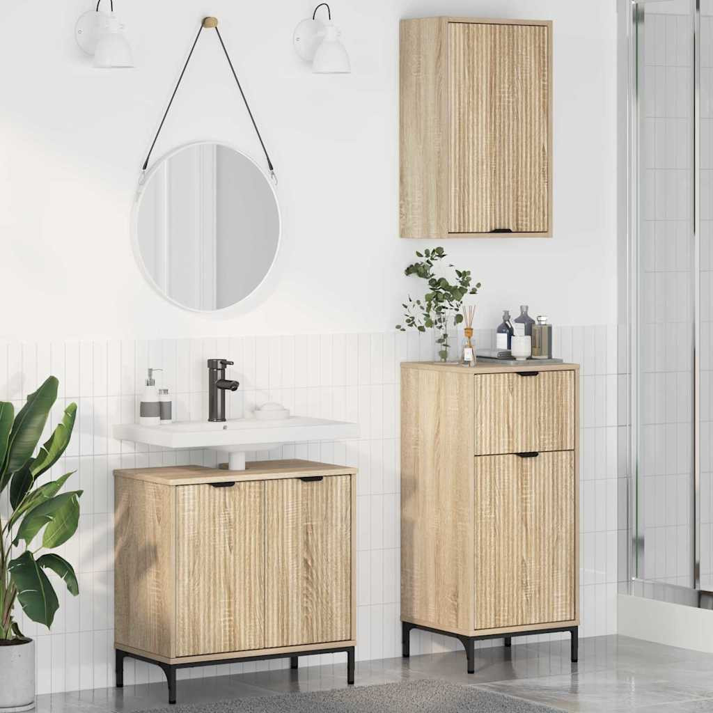 vidaXL Badezimmermöbel Set mit Regal 3 pcs Sonoma-Eiche Holzwerkstoff