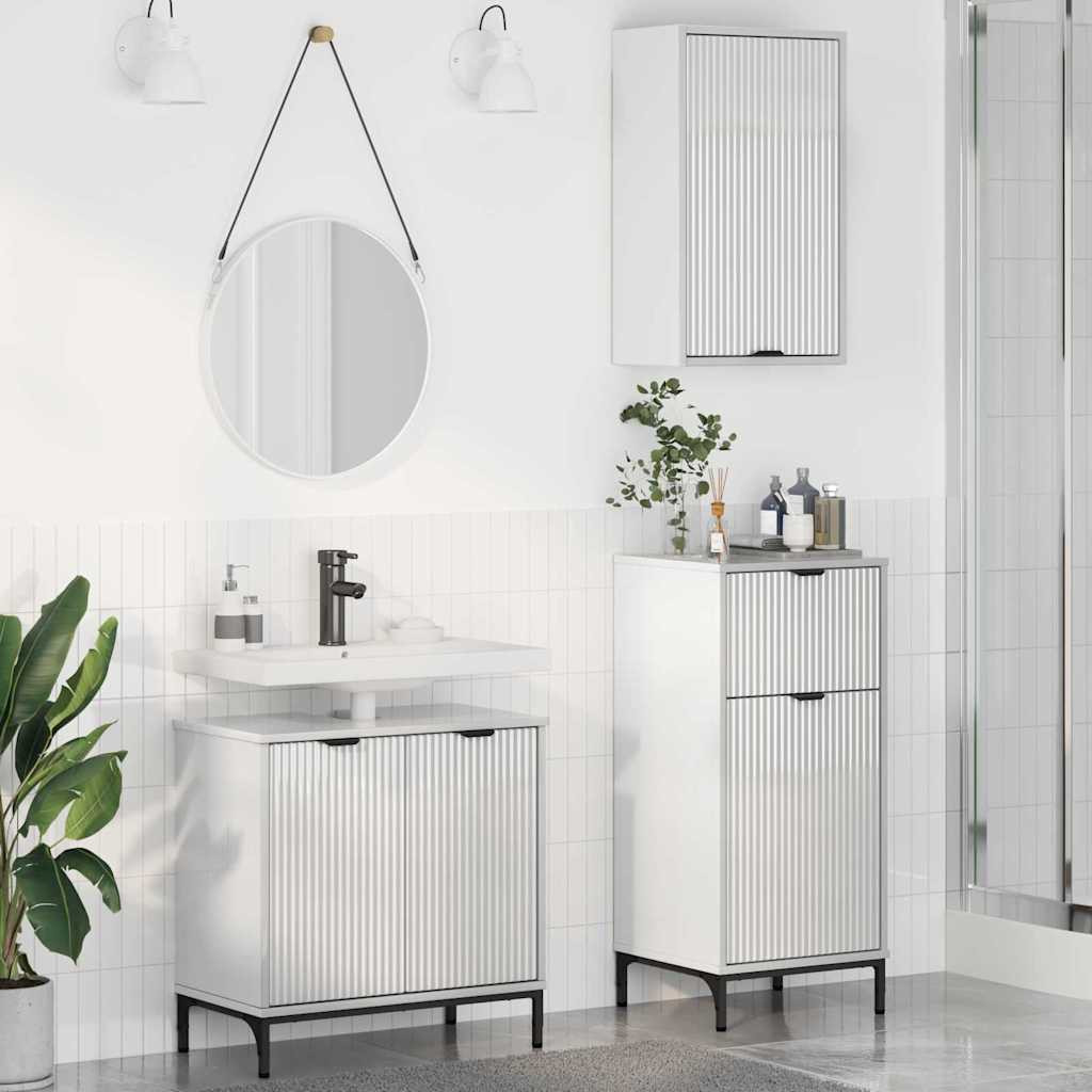 vidaXL Badezimmermöbel Set mit Tür 3 pcs Hochglanz-Weiß Holzwerkstoff