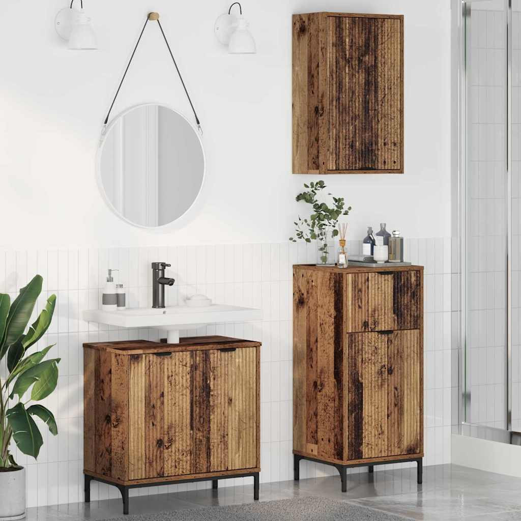 vidaXL Badezimmermöbel-Set mit Tür 3 pcs Altholz Sperrholz und Metall