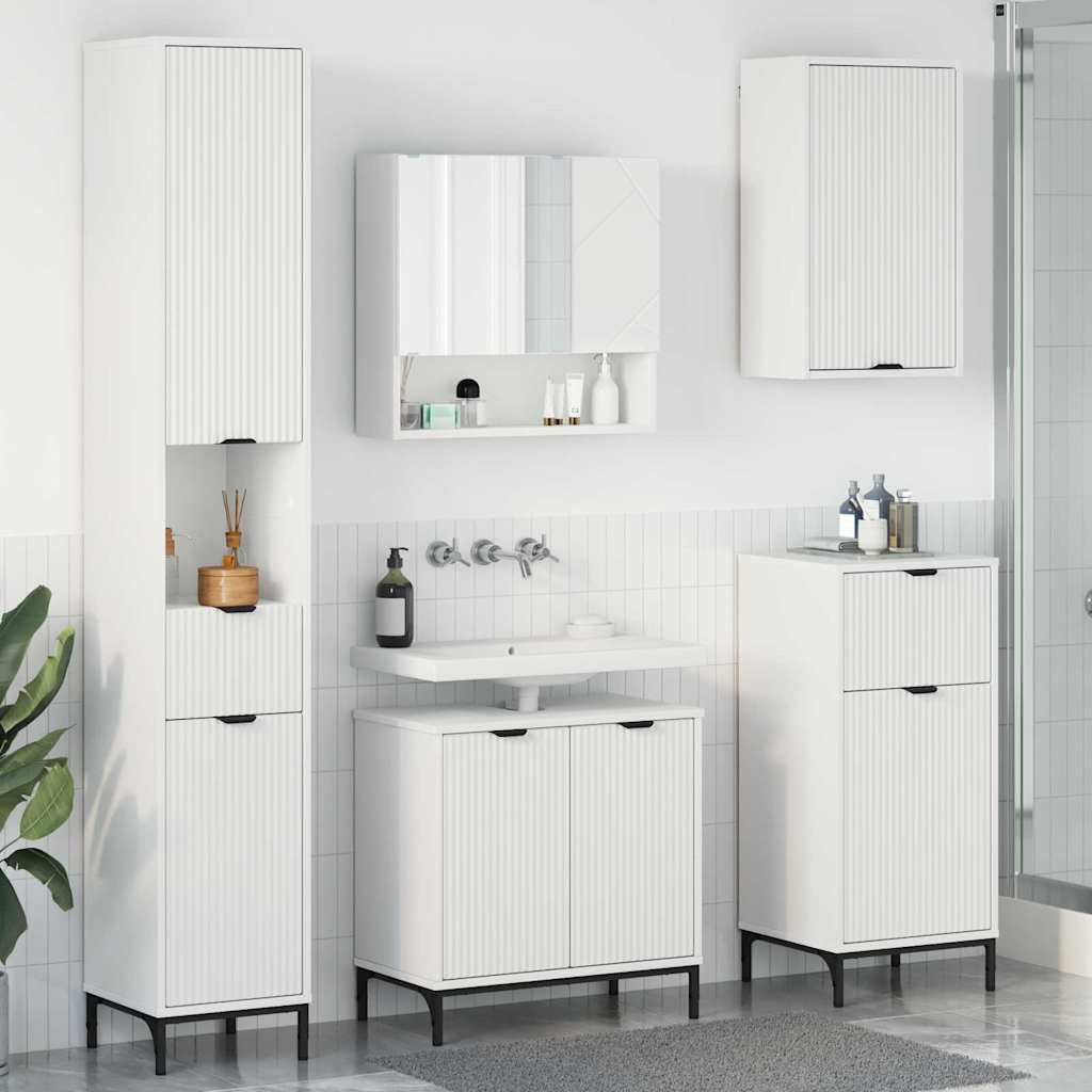 vidaXL Badezimmermöbel-Set mit Schubladen Weiß Holzwerkstoff, Metall