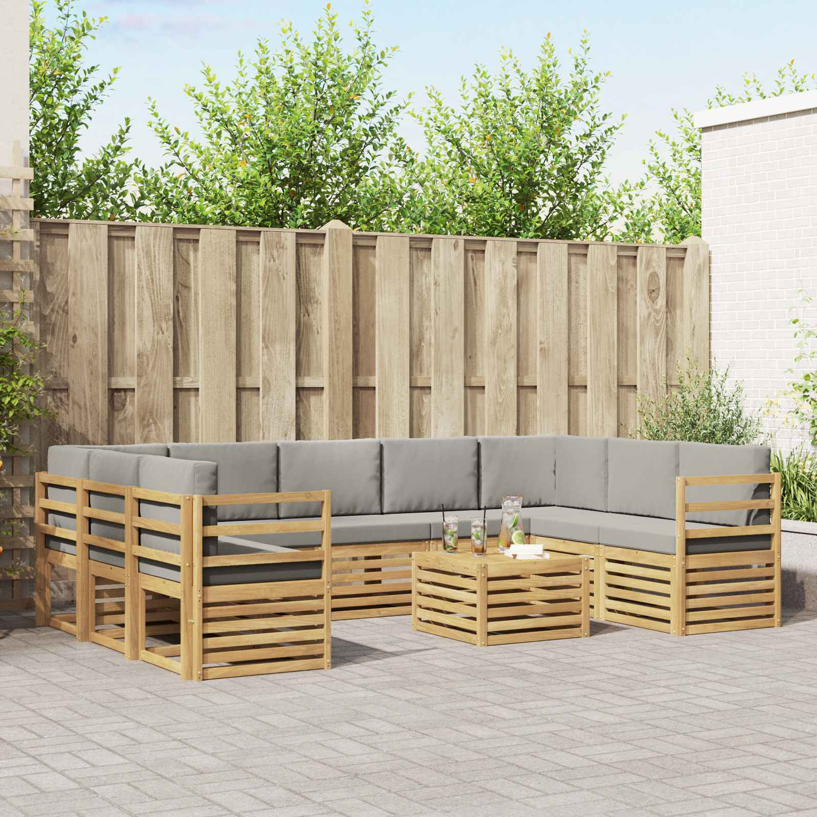 vidaXL Outdoor-Sofagarnitur 10 Stk. Weiß und Hellgrau Polyester