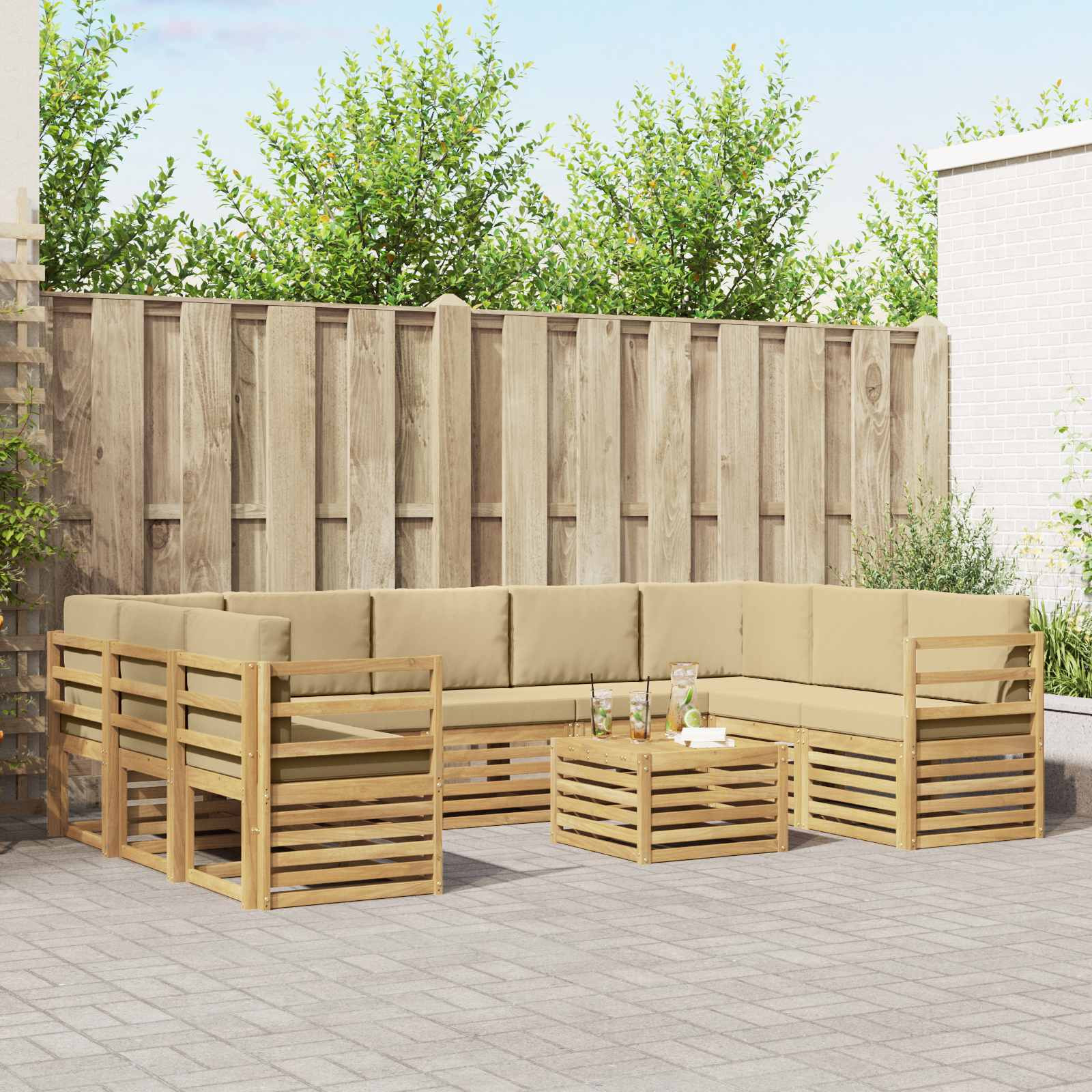 vidaXL Outdoor-Sofagarnitur 10 Stk. Weiß und Beige Polyester