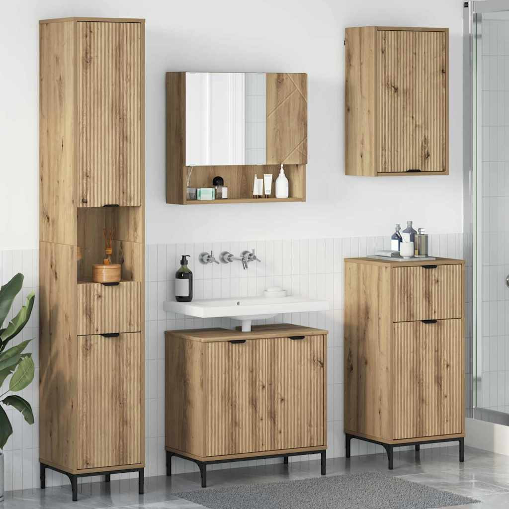 vidaXL Badezimmermöbel-Set 4 Stk. Artisan-Eiche Holzwerkstoff, Metall