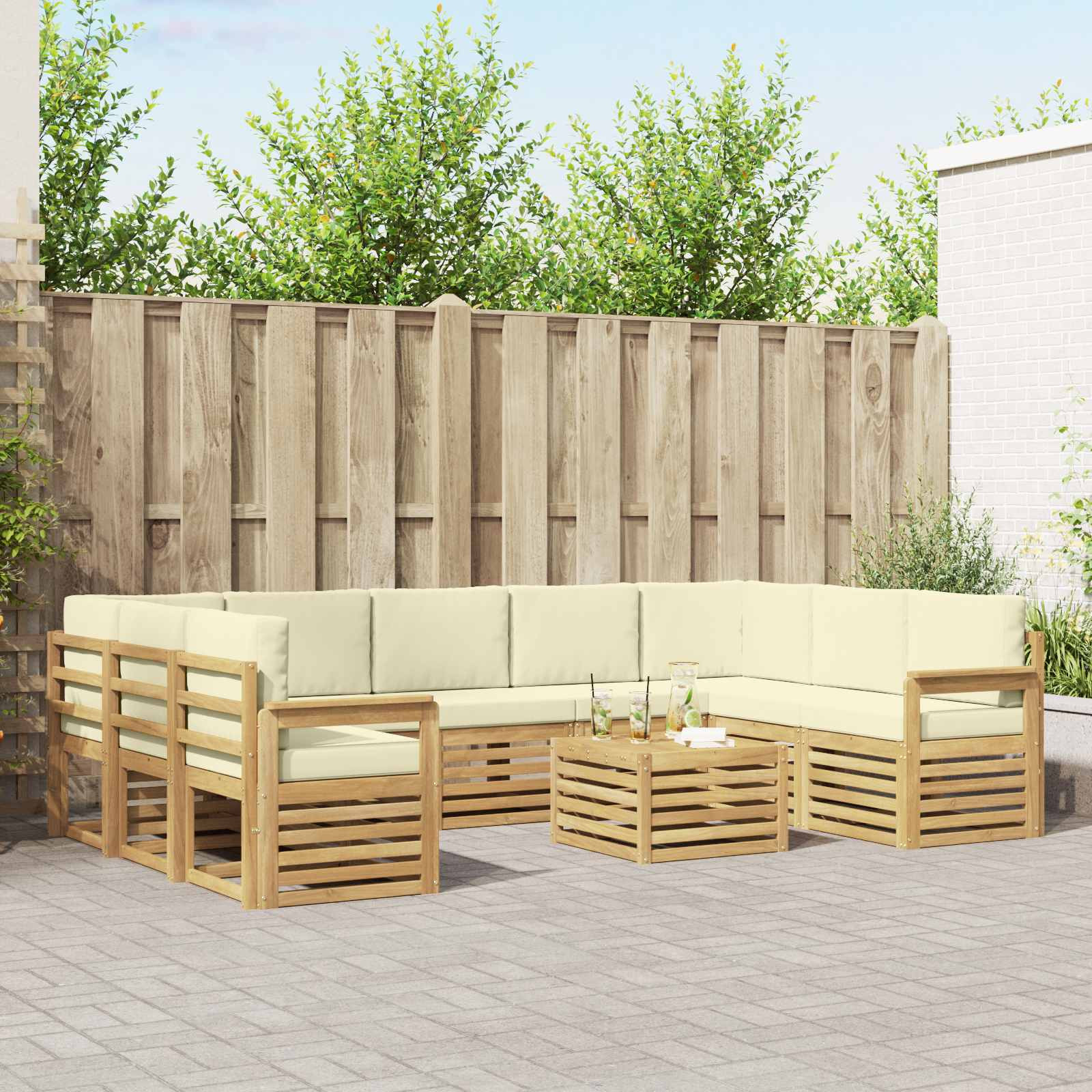 vidaXL Outdoor-Sofagarnitur 10 Stk. Weiß und Creme Polyester