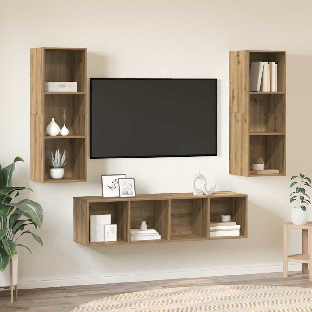 vidaXL TV-Schrankset 3 pcs Artisan-Eiche Holzwerkstoff