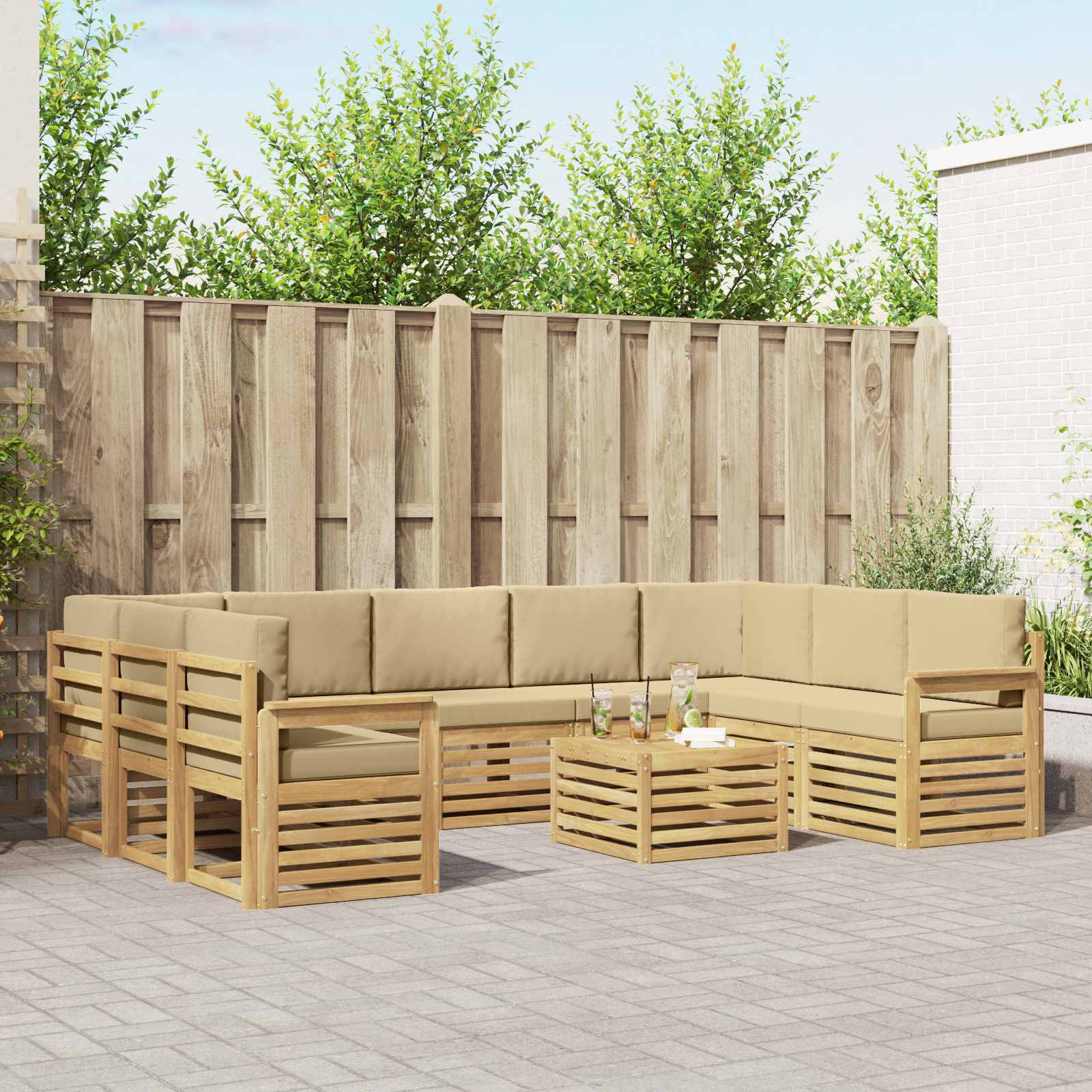 vidaXL Outdoor-Sofagarnitur 10 Stk. Weiß und Beige Polyester