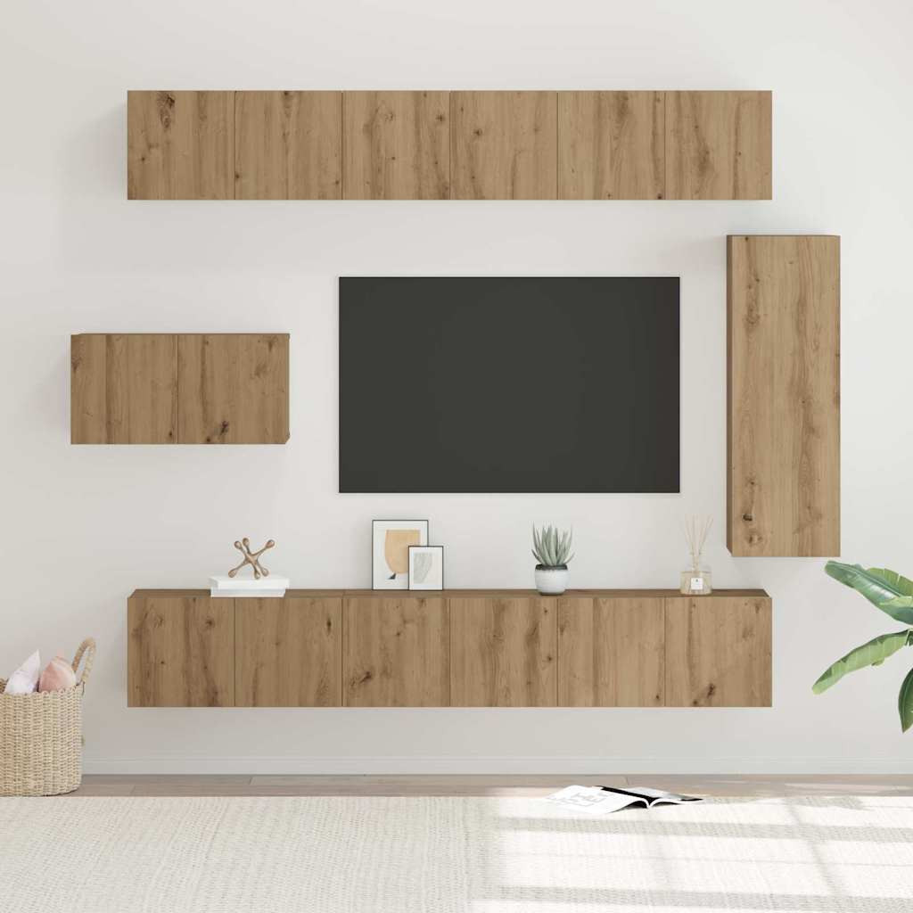 vidaXL TV-Schrankset 8 pcs Artisan-Eiche Holzwerkstoff