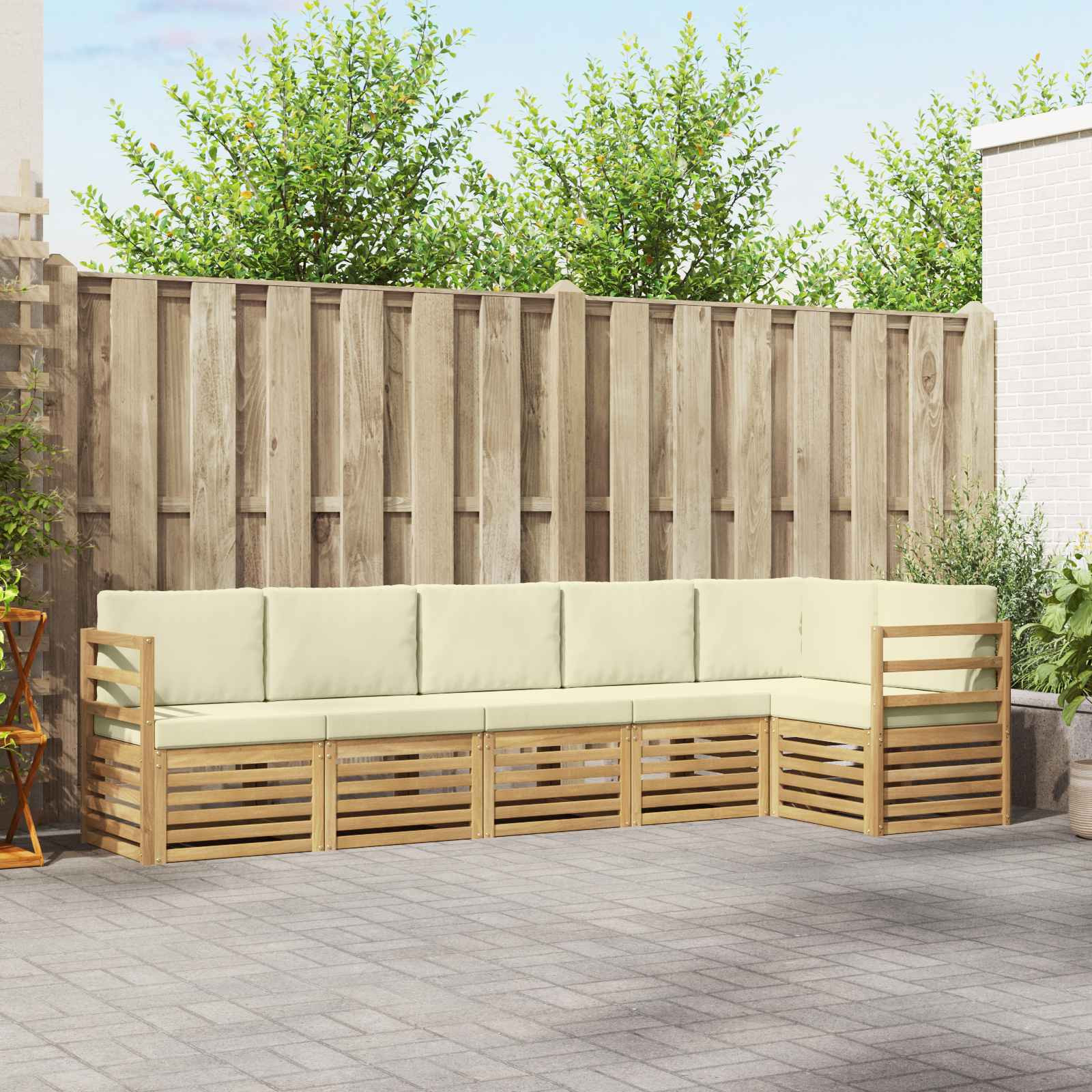vidaXL Ecksofa Set mit Kissen 6 pcs Weiß und Creme Massivholz Akazie