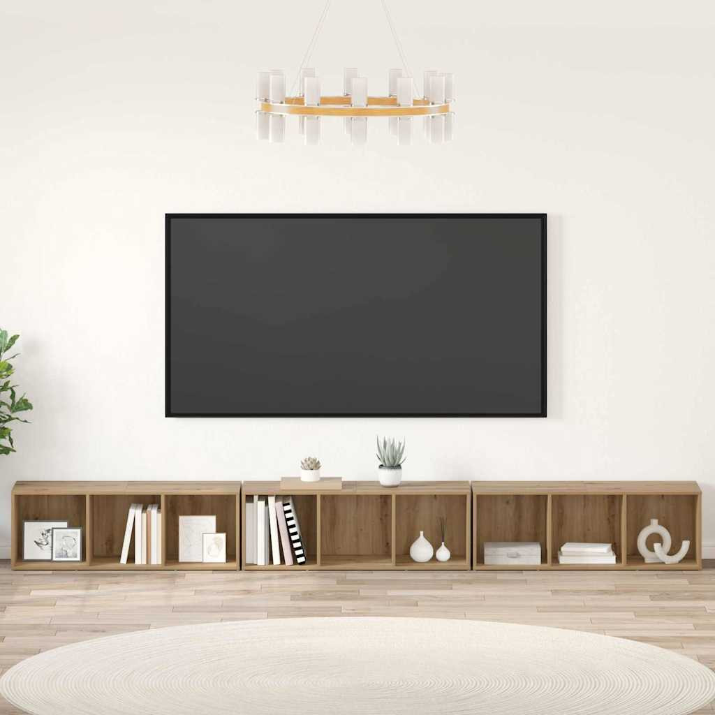 vidaXL TV-Schrankset 3 pcs Artisan-Eiche Holzwerkstoff