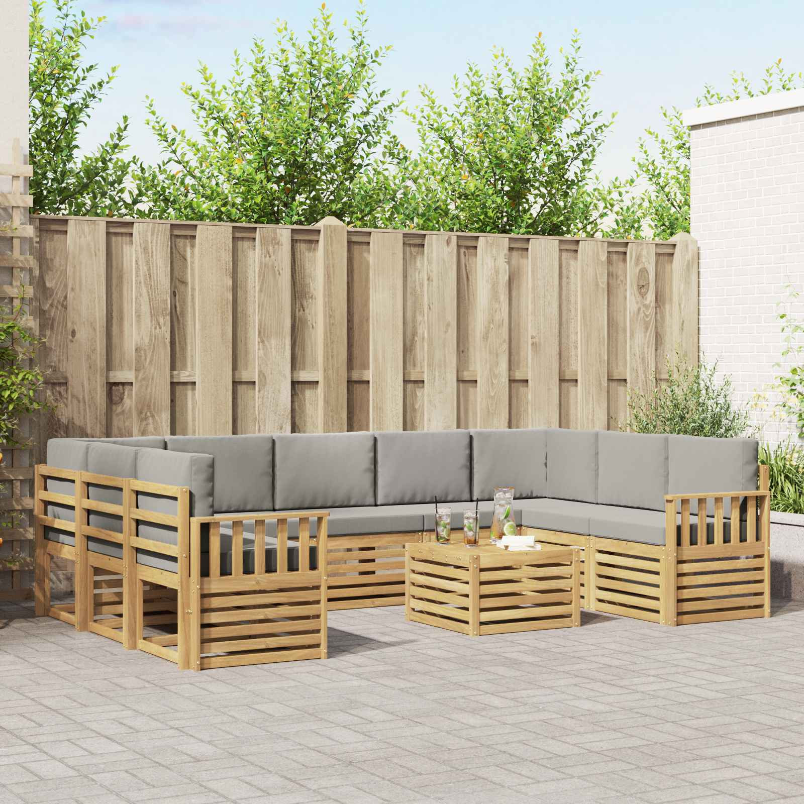 vidaXL Outdoor-Sofagarnitur 10 Stk. Weiß und Hellgrau Polyester