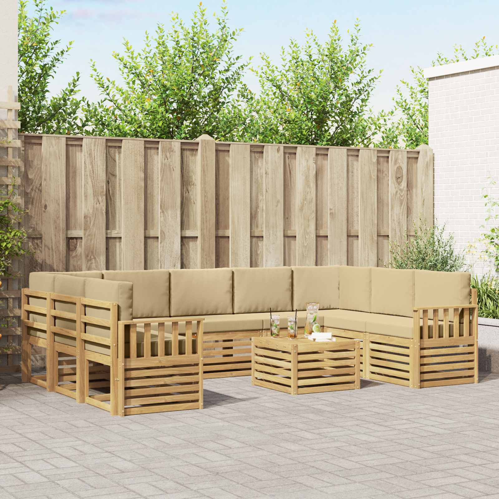 vidaXL Outdoor-Sofagarnitur 10 Stk. Weiß und Beige Polyester