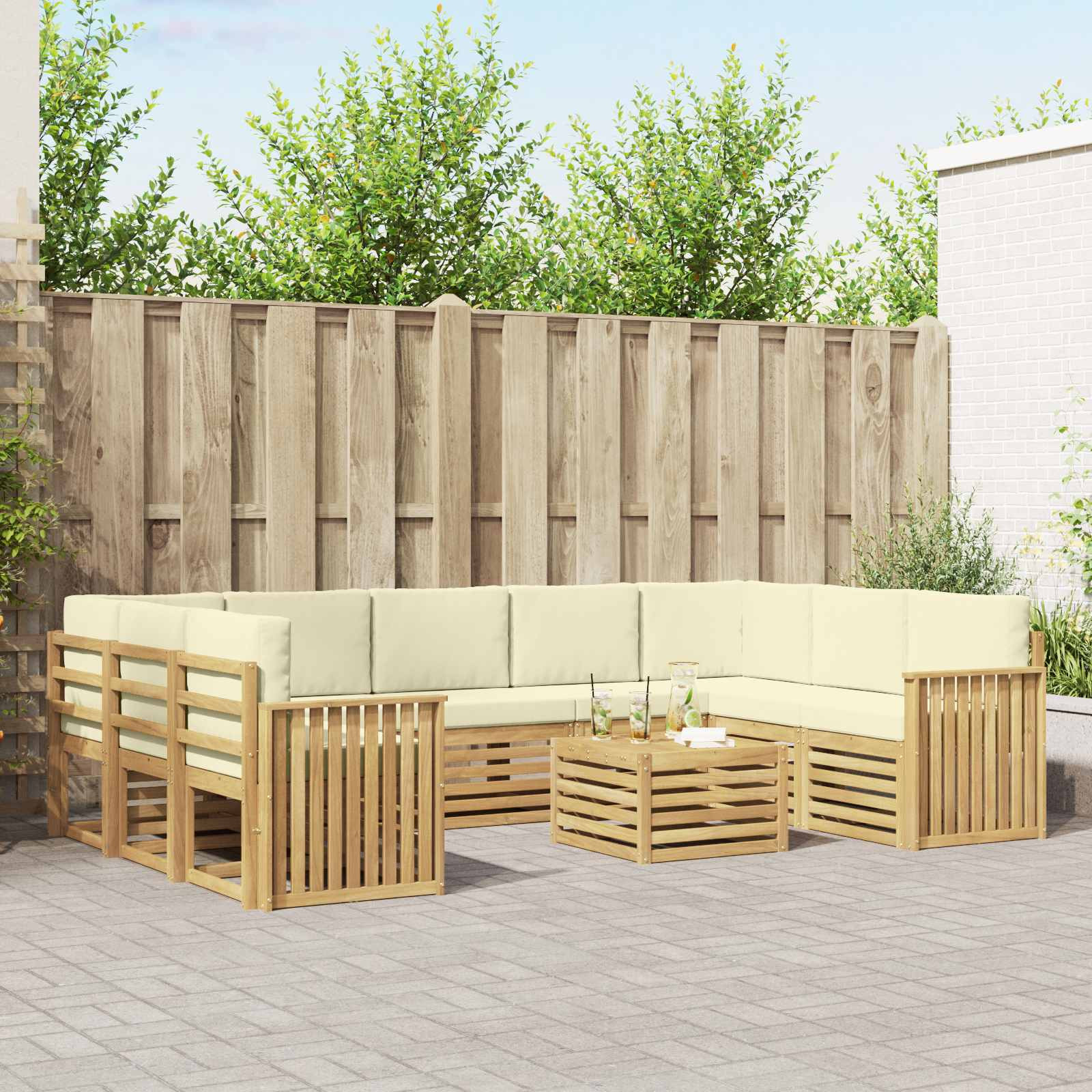 vidaXL Outdoor-Sofagarnitur 10 Stk. Weiß und Creme Polyester