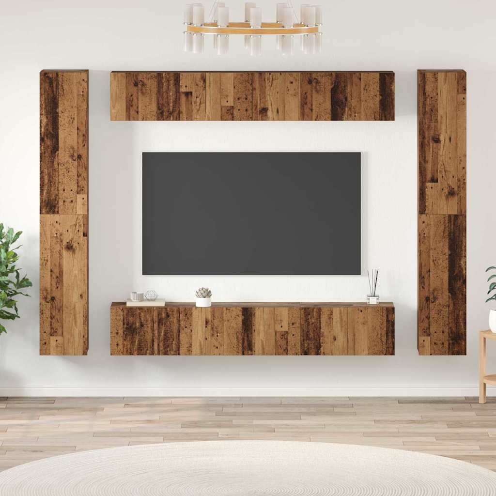 vidaXL TV-Schrankset Wandmontiert 10 pcs Altholz Holzwerkstoff