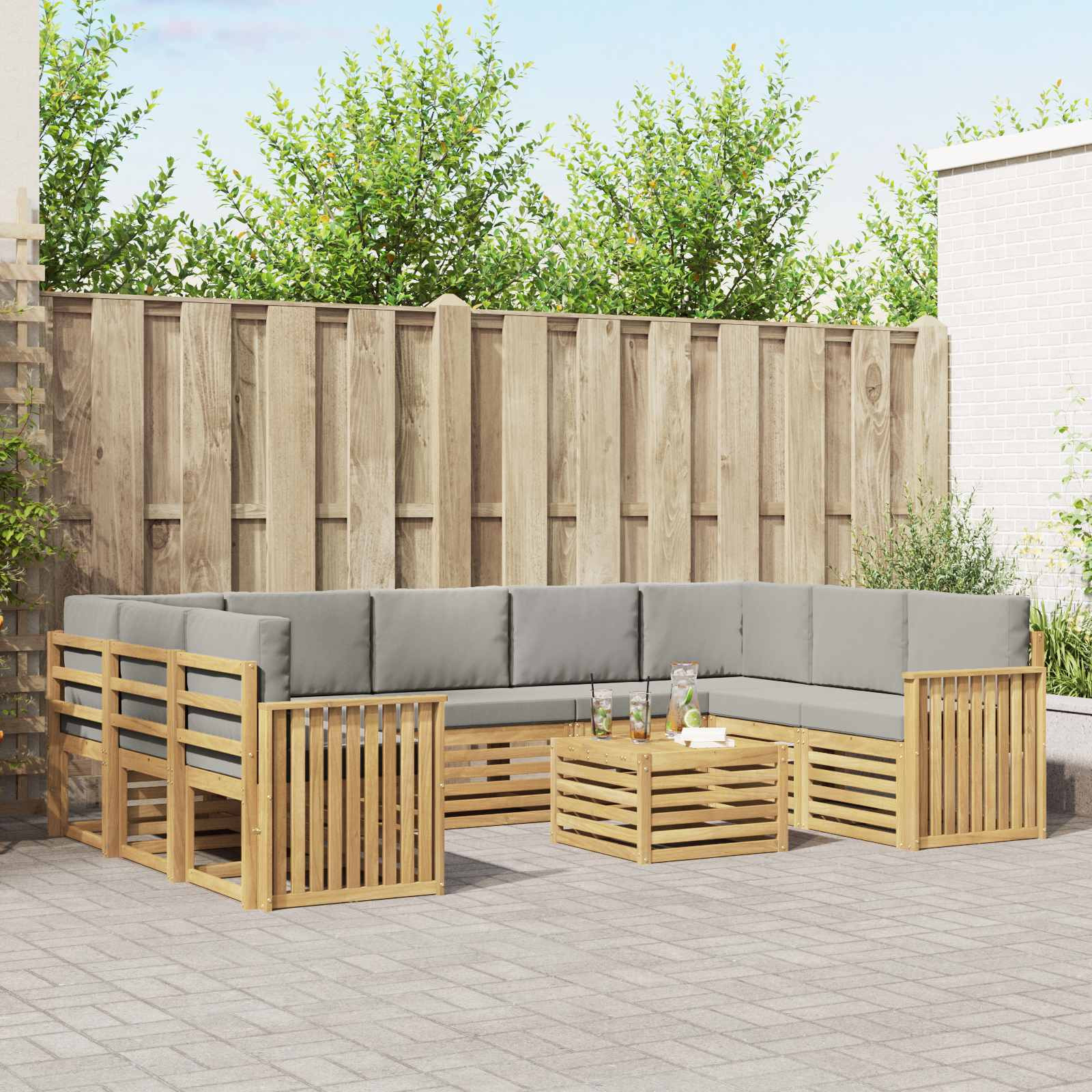 vidaXL Outdoor-Sofagarnitur 10 Stk. Weiß und Hellgrau Polyester