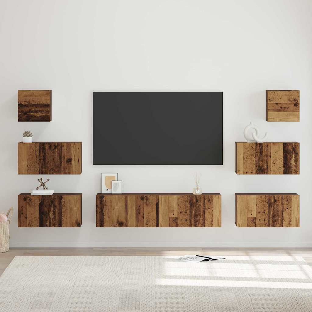 vidaXL TV-Schrankset Wandmontiert 8 pcs Altholz Holzwerkstoff