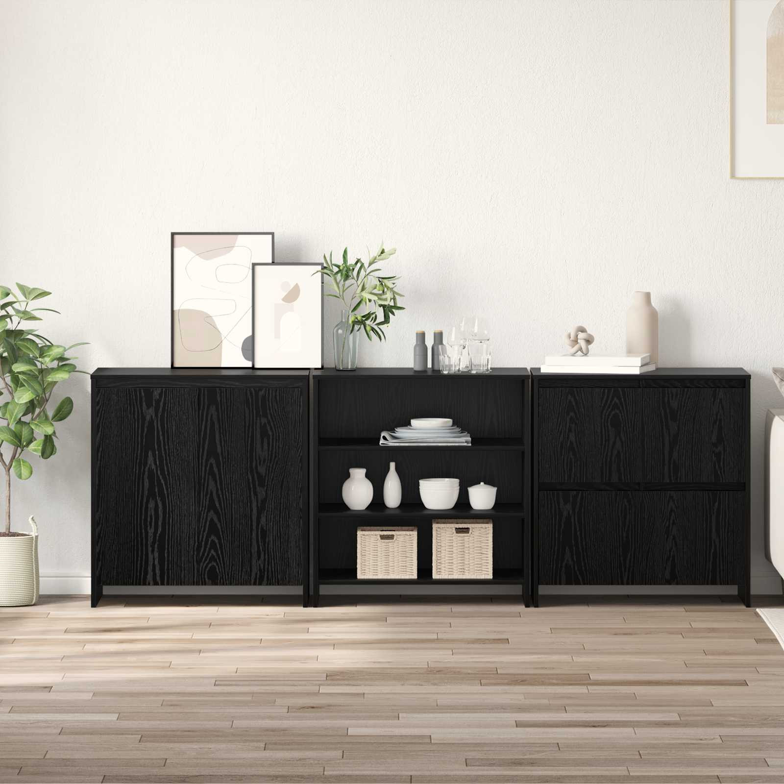 vidaXL Sideboard 3 pcs Schwarz Eichen-Optik 70 x 41 x 75 cm