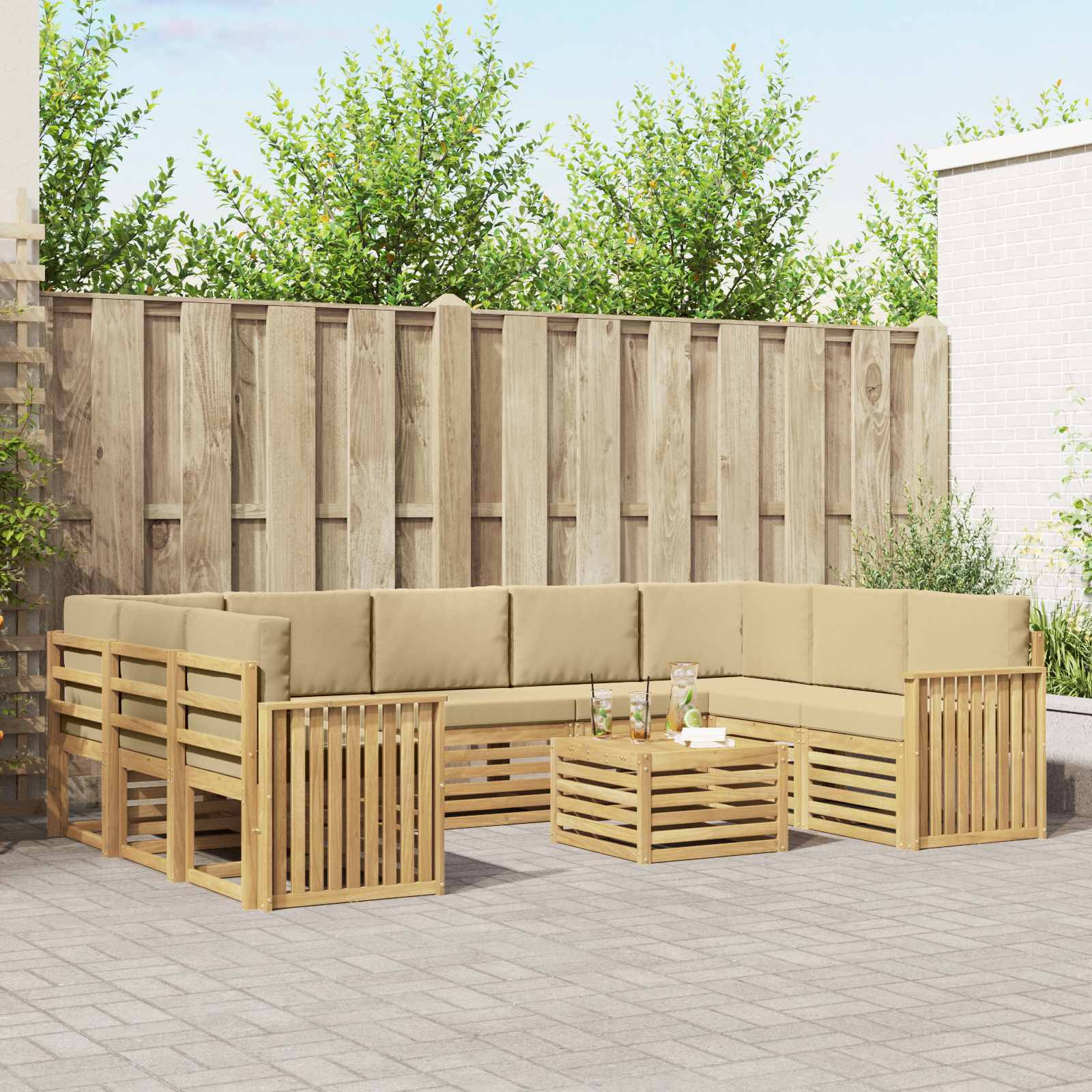 vidaXL Outdoor-Sofagarnitur 10 Stk. Weiß und Beige Polyester