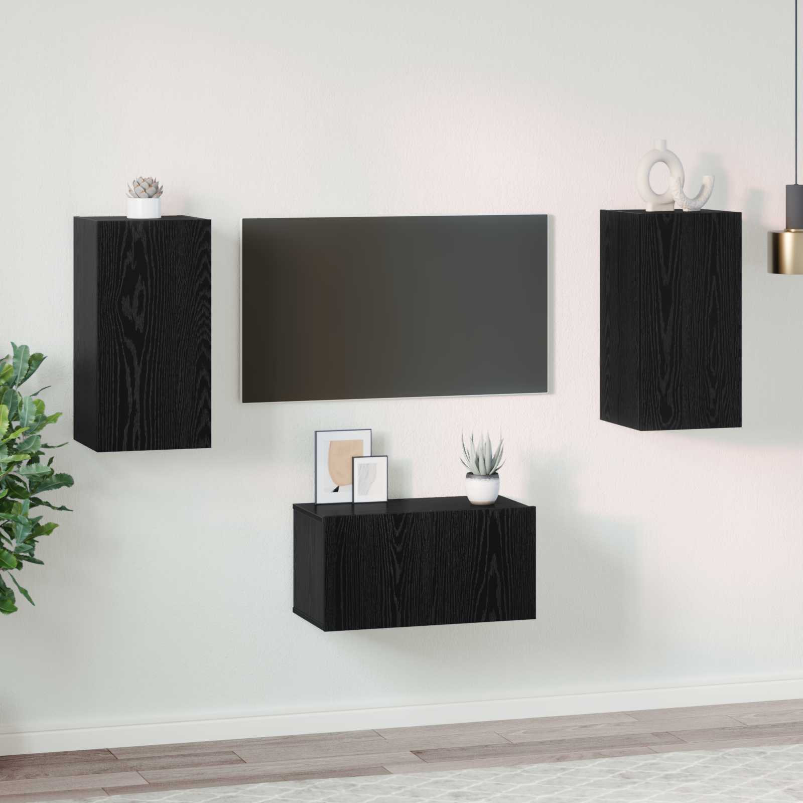 vidaXL TV-Schrankset 3 pcs Schwarz Eichen-Optik Holzwerkstoff
