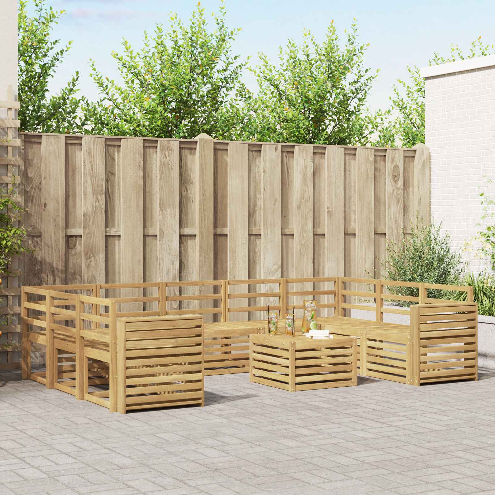 vidaXL Outdoor-Sofagarnitur 10 Stk. Weiß Massivholz Akazie