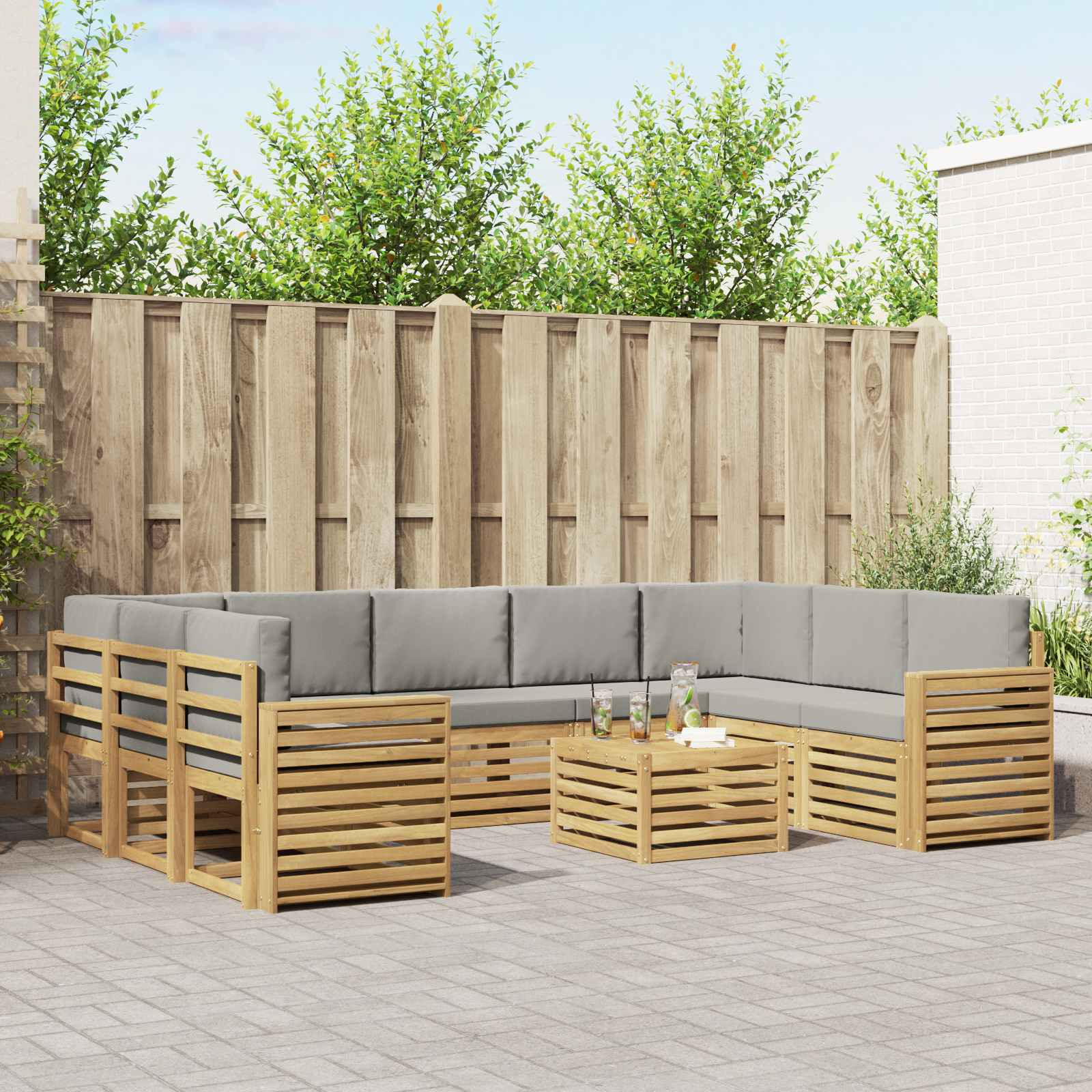 vidaXL Outdoor-Sofagarnitur 10 Stk. Weiß und Hellgrau Polyester