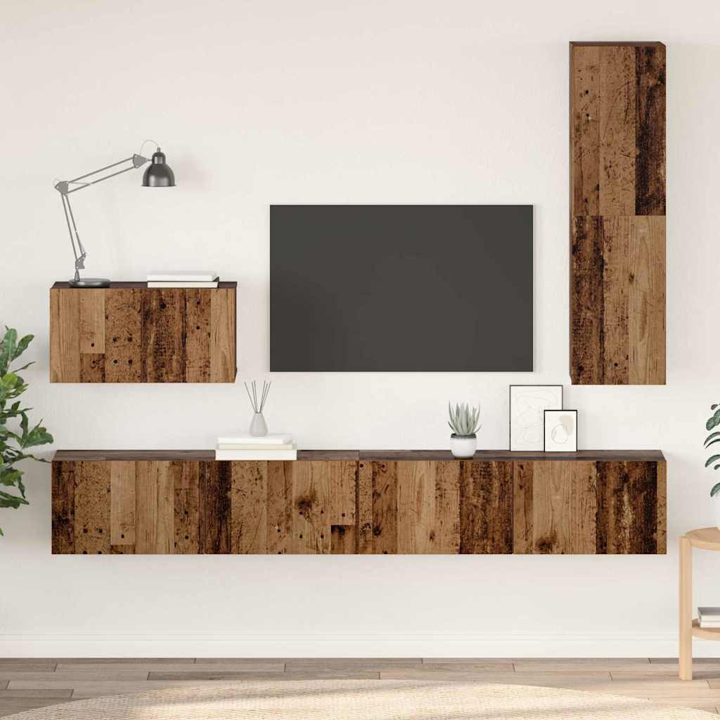 vidaXL Wand-TV-Schrank Wandmontiert 4 pcs Altholz Holzwerkstoff