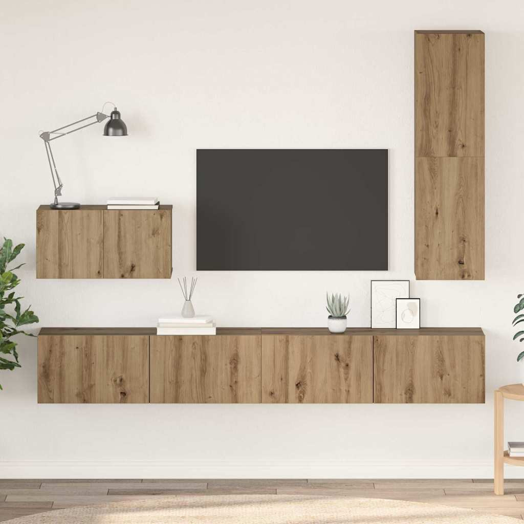 vidaXL Wand-TV-Schrank 4 pcs Artisan-Eiche Holzwerkstoff