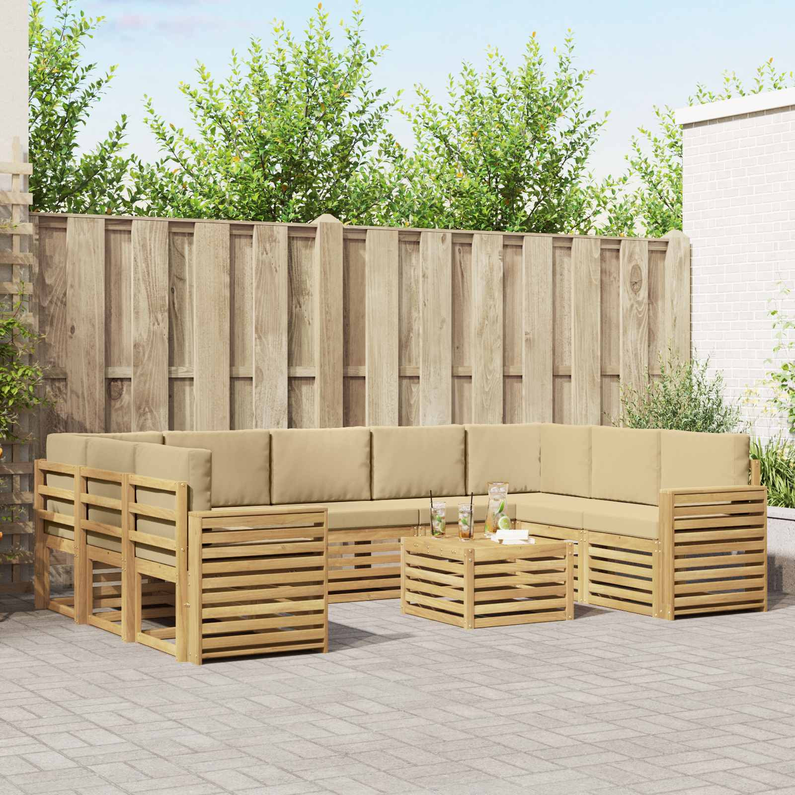 vidaXL Outdoor-Sofagarnitur 10 Stk. Weiß und Beige Polyester