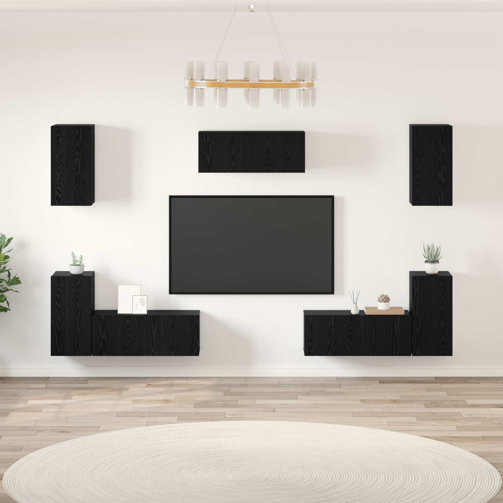 vidaXL TV-Schrankset 7 pcs Schwarz Eichen-Optik Holzwerkstoff