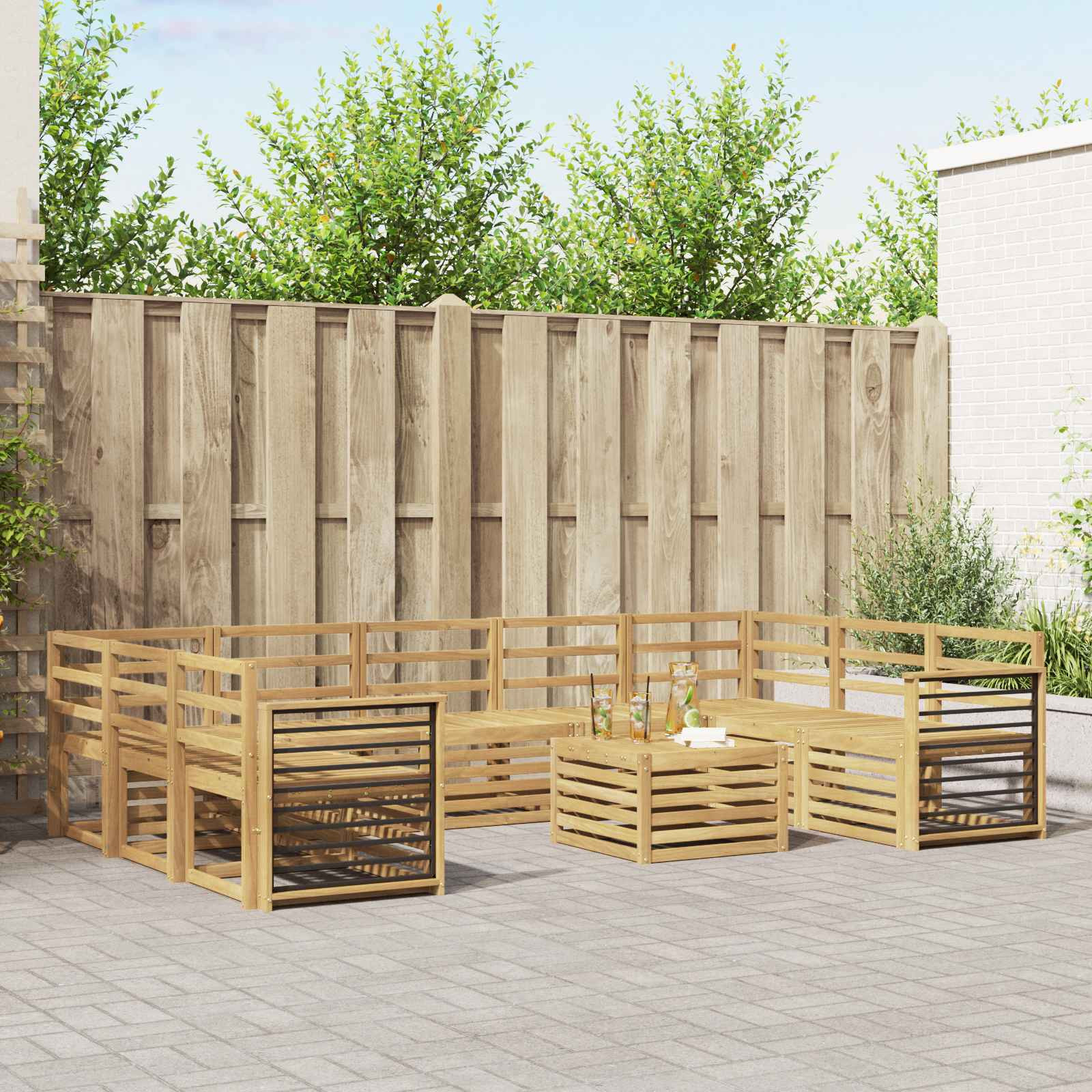 vidaXL Outdoor-Sofagarnitur 10 Stk. Weiß Massivholz Akazie