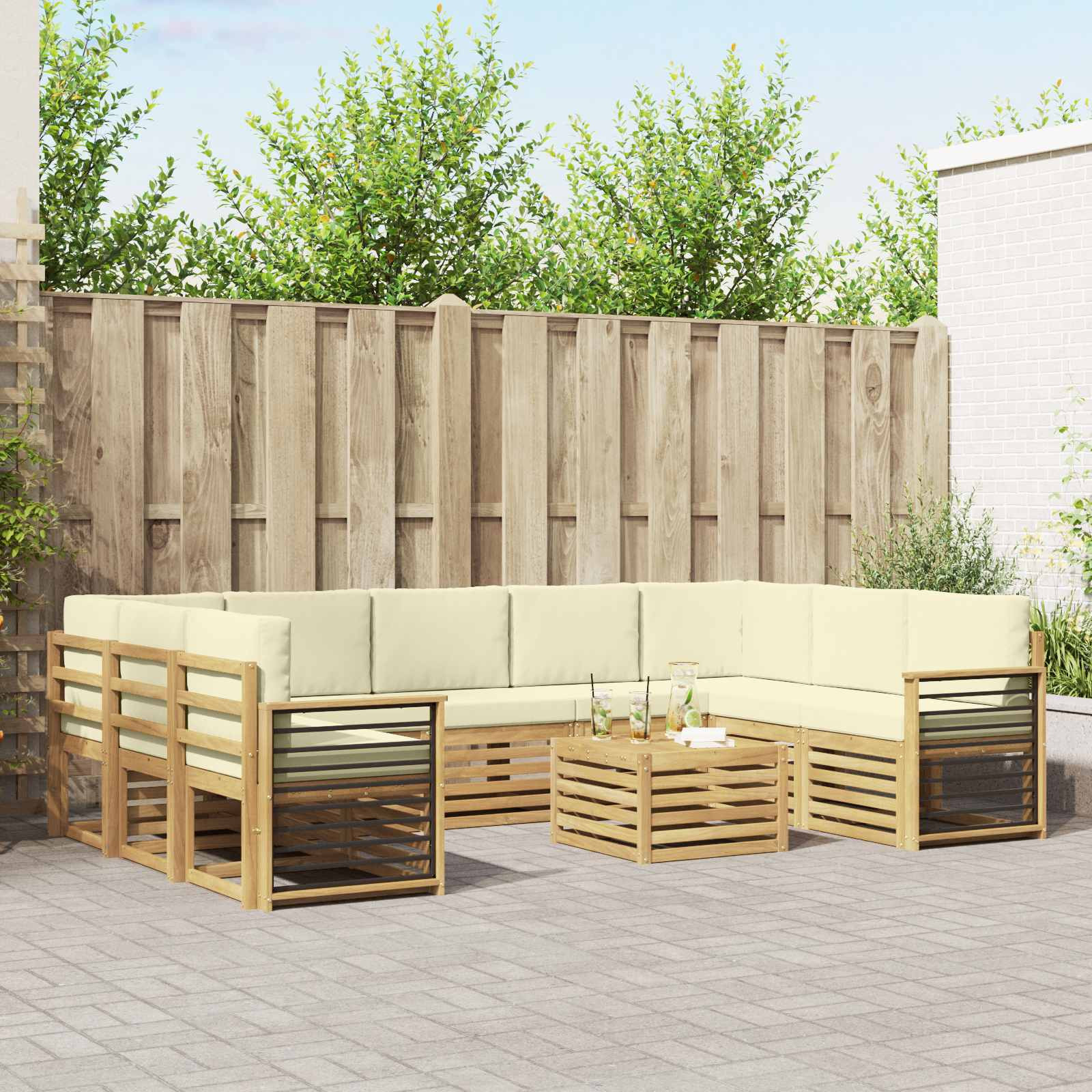 vidaXL Outdoor-Sofagarnitur 10 Stk. Weiß und Creme Polyester