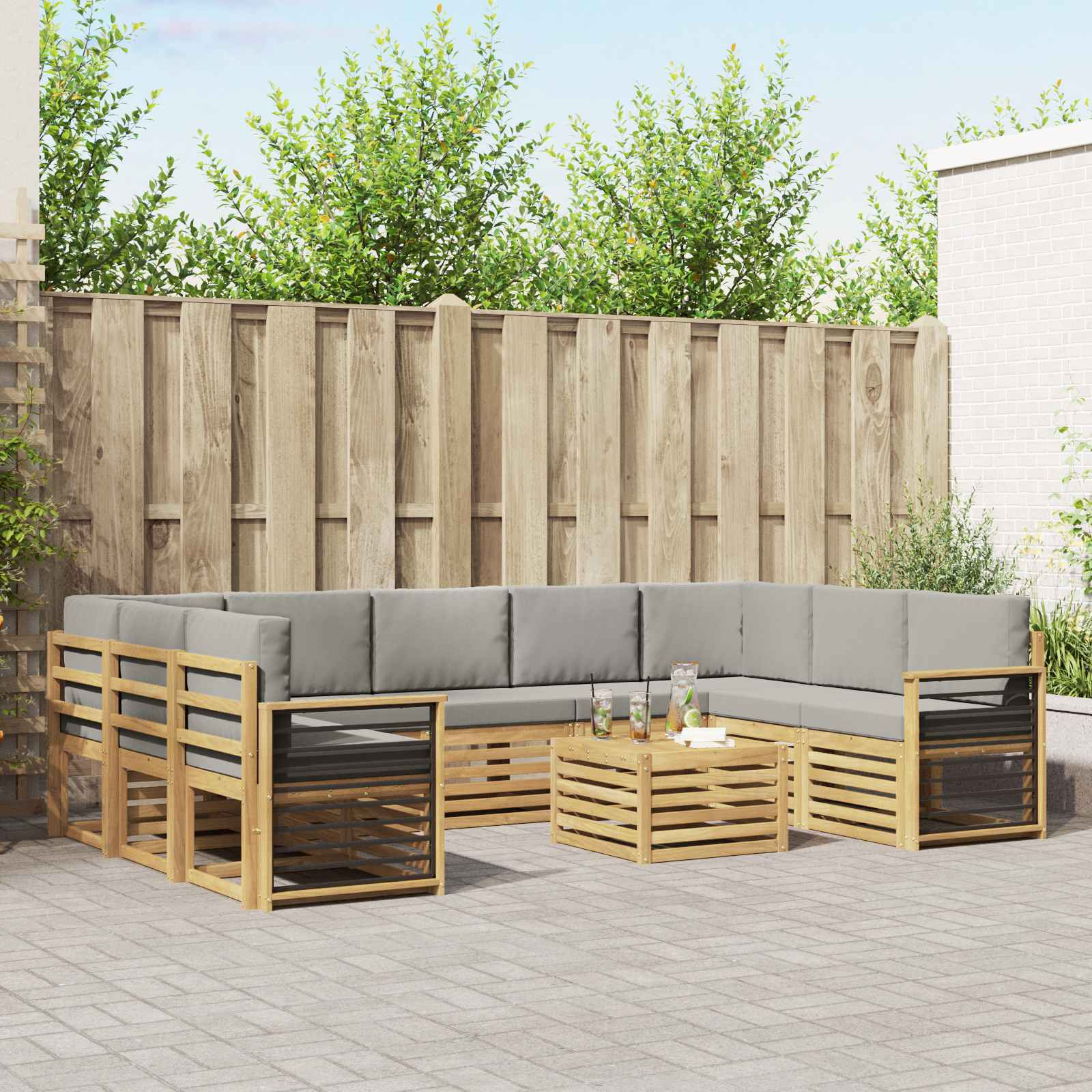 vidaXL Outdoor-Sofagarnitur 10 Stk. Weiß und Hellgrau Polyester