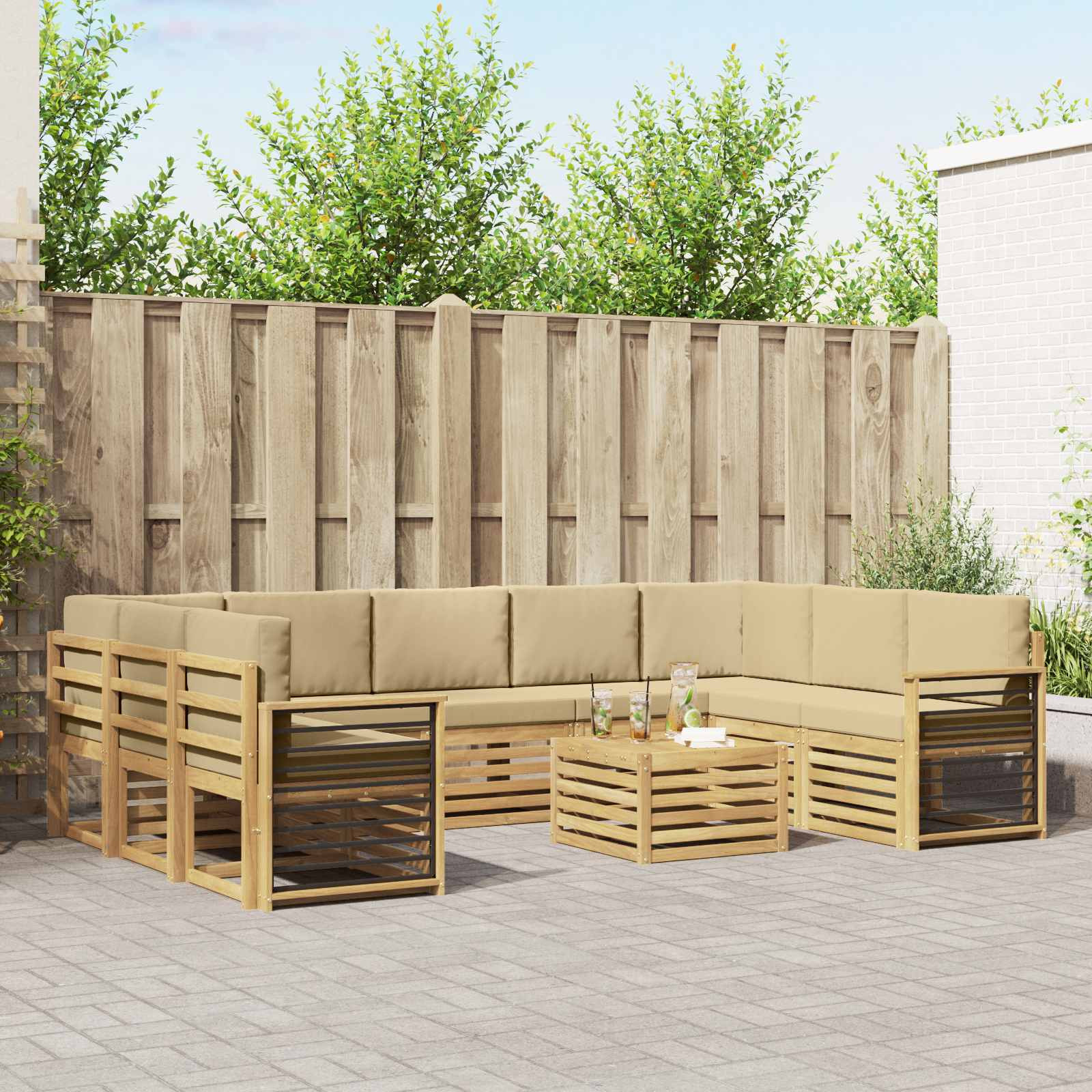 vidaXL Outdoor-Sofagarnitur 10 Stk. Weiß und Beige Polyester