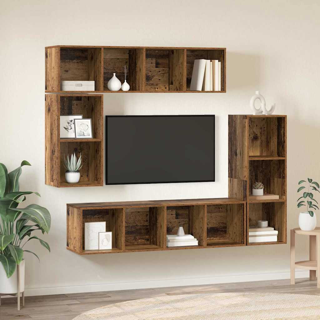 vidaXL TV-Schrankset Wandmontiert 4 pcs Altholz Holzwerkstoff