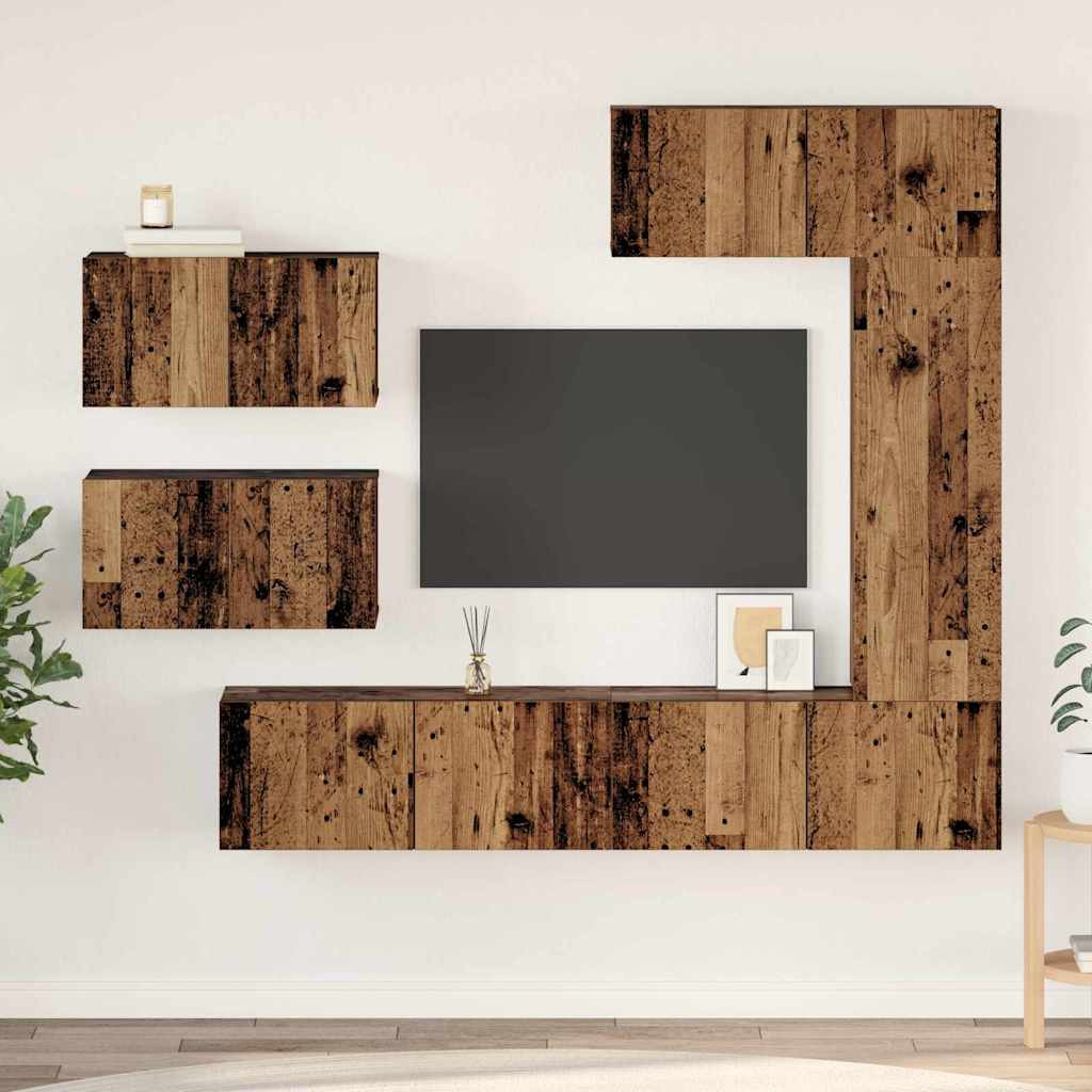 vidaXL TV-Schrankset Wandmontiert 6 pcs Altholz Holzwerkstoff