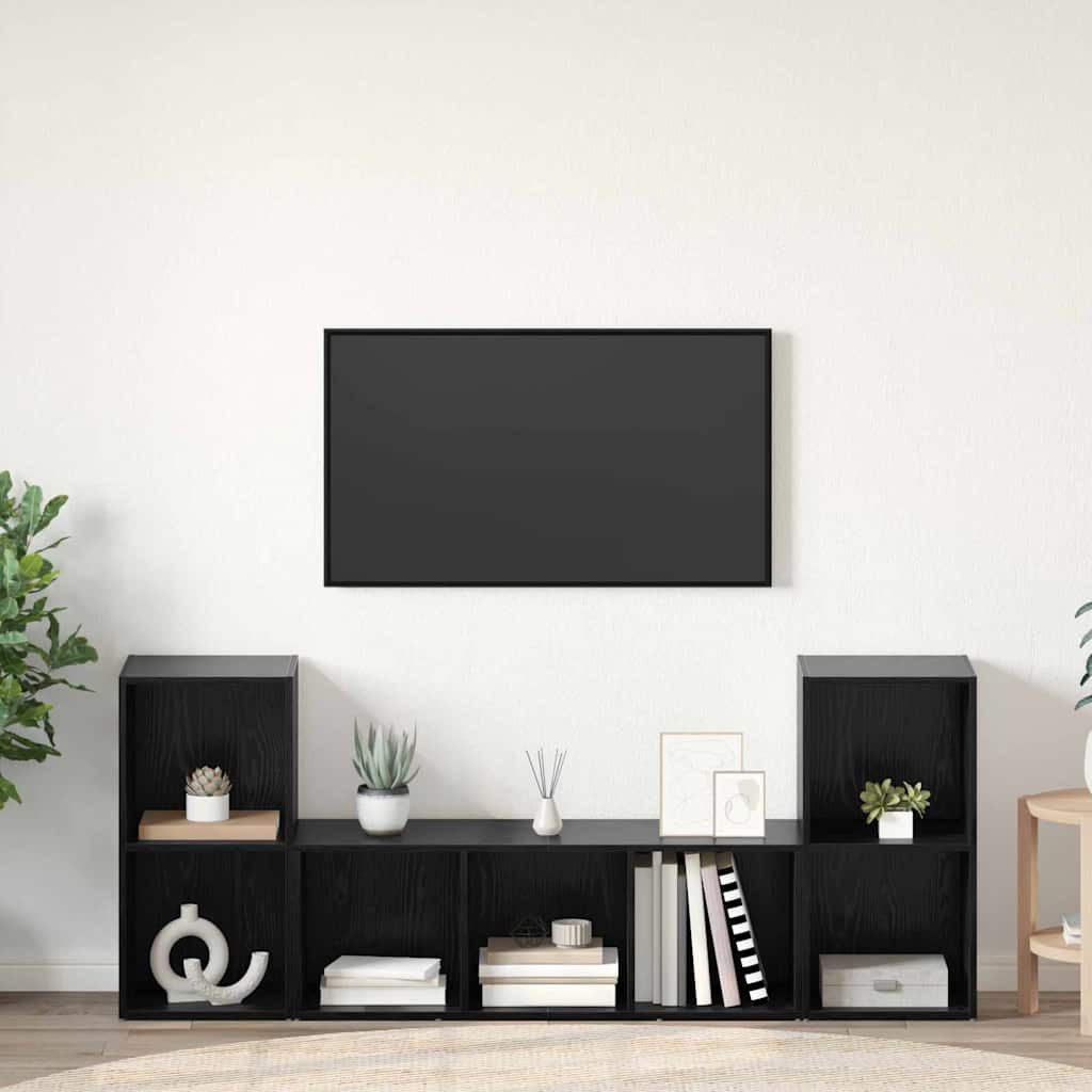 vidaXL TV-Schrankset Wandmontiert 3 pcs Schwarz Holzwerkstoff