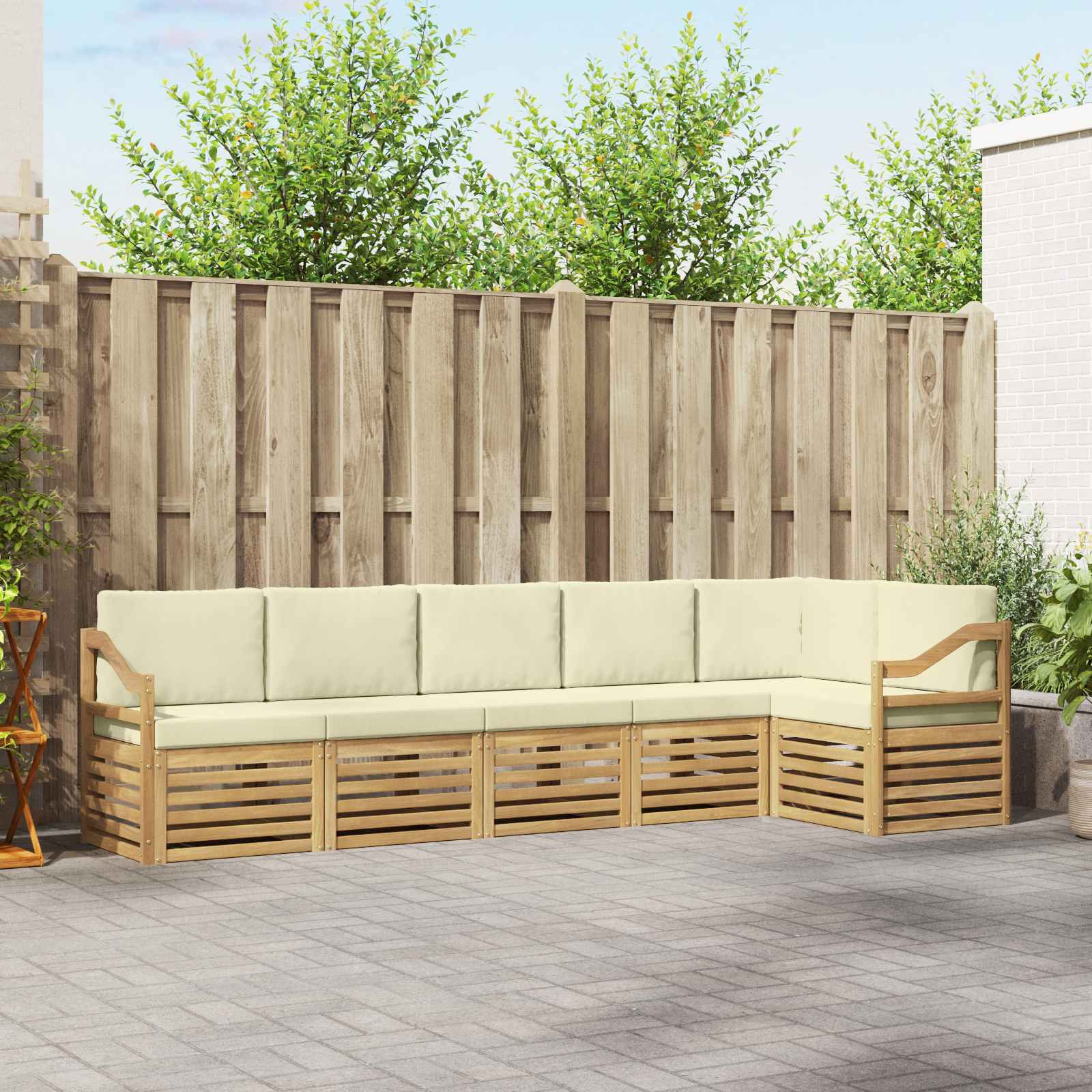 vidaXL Ecksofa Set mit Kissen 6 pcs Weiß und Creme Massivholz Akazie