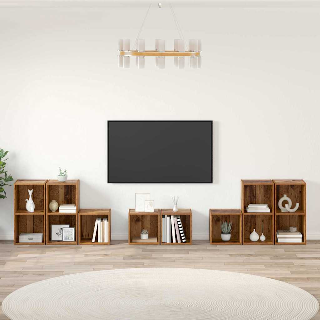 vidaXL TV-Schrank Set Wandmontiert 8 pcs Altholz Holzwerkstoff
