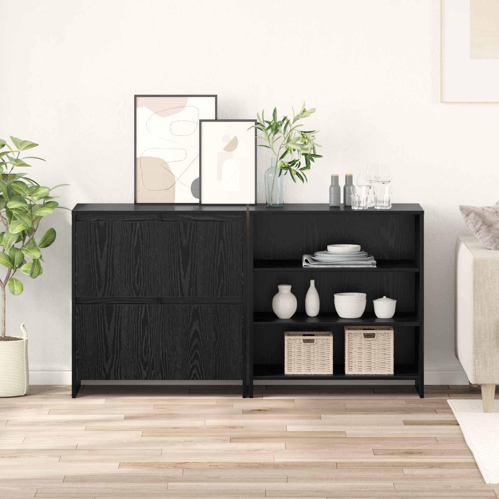 vidaXL Sideboard 2 pcs Schwarz Eichen-Optik 70 x 41 x 75 cm
