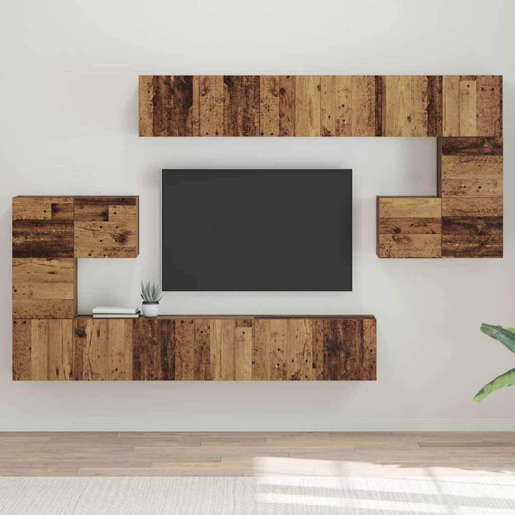 vidaXL TV-Schrankset Wandmontiert 10 pcs Altholz Holzwerkstoff