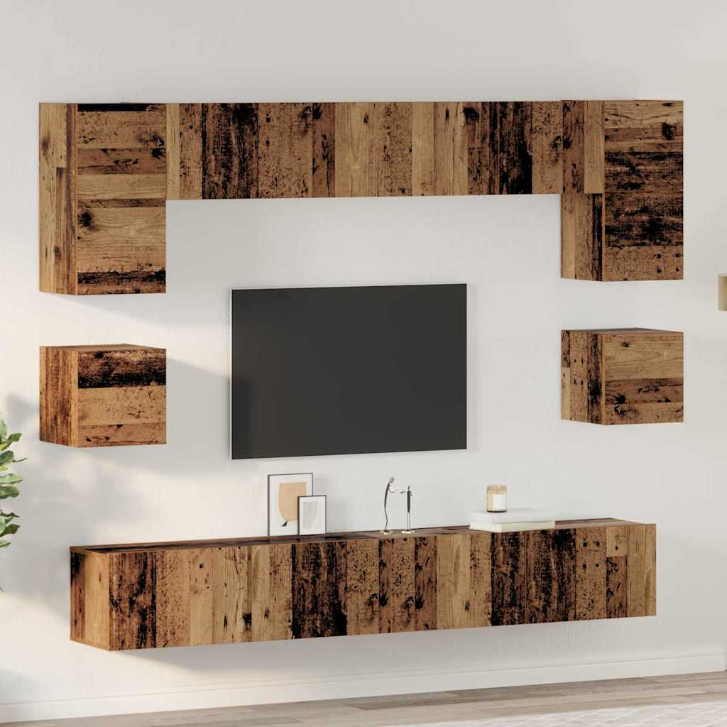 vidaXL TV-Schrankset Wandmontiert 8 pcs Altholz Holzwerkstoff
