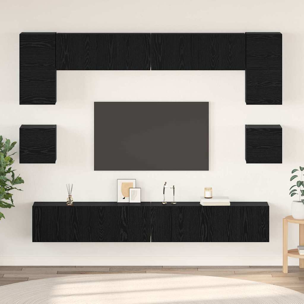 vidaXL TV-Schrankset 8 pcs Schwarz Eichen-Optik Holzwerkstoff