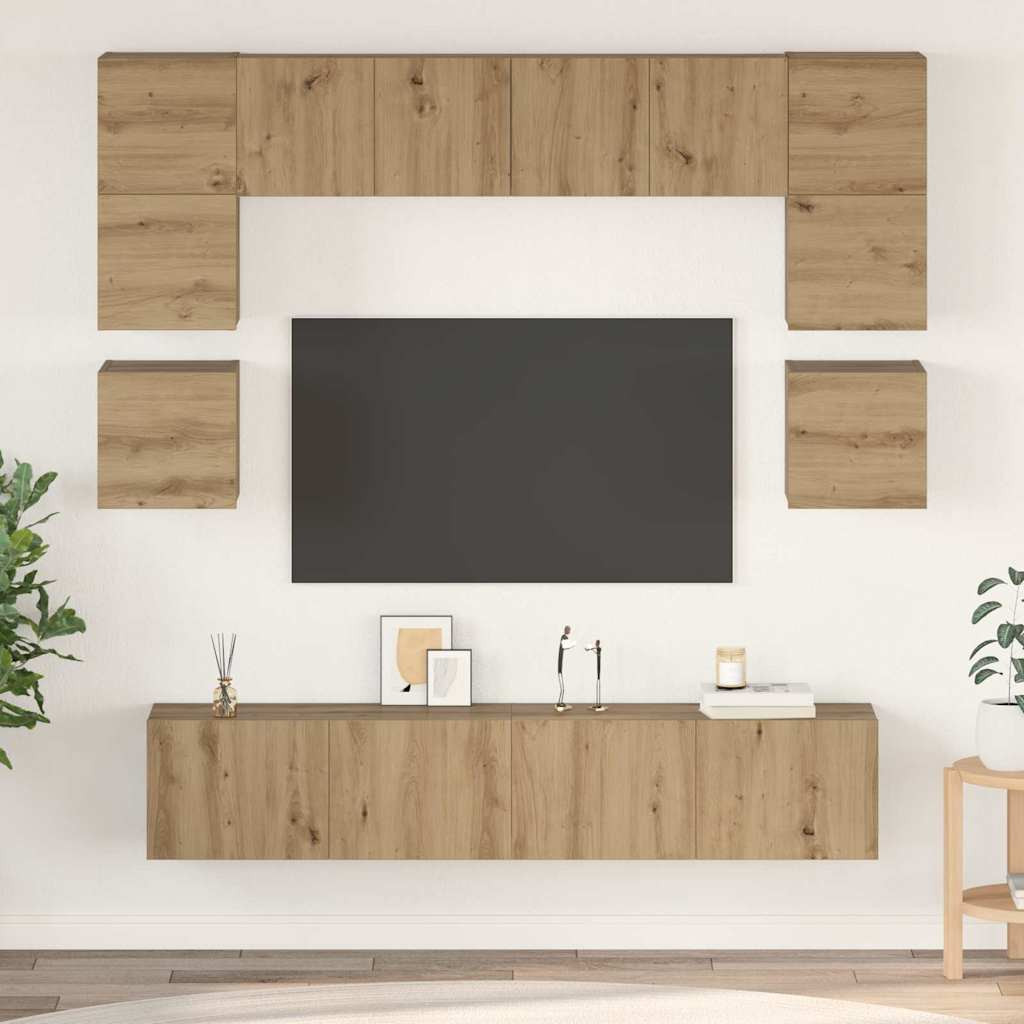 vidaXL TV-Schrankset 8 pcs Artisan-Eiche Holzwerkstoff