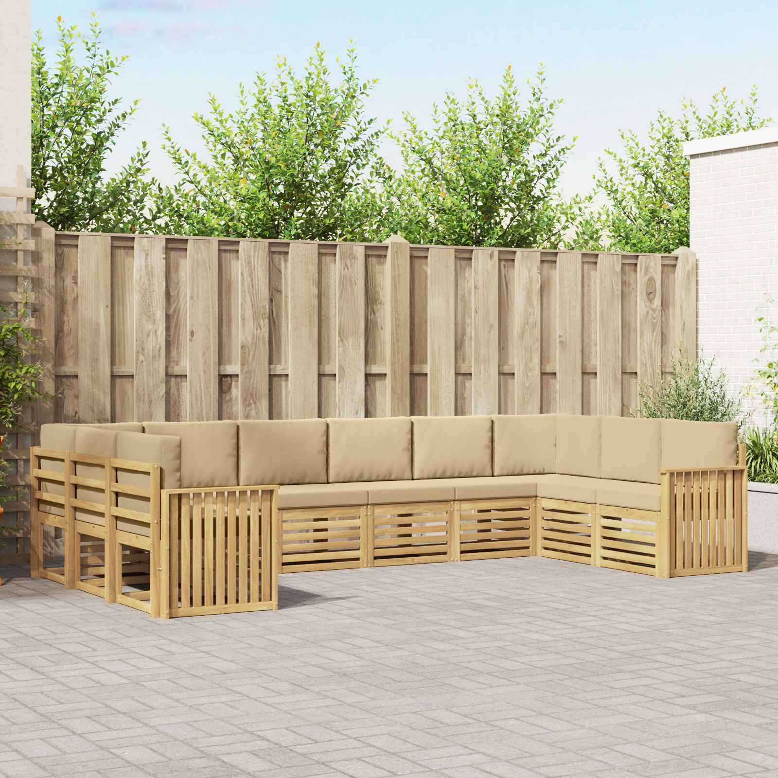 vidaXL Outdoor-Sofagarnitur 10 pcs Weiß und Beige 363 x 187,5 x 73 cm