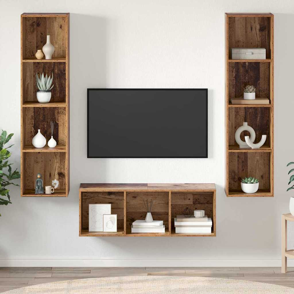 vidaXL TV-Schrankset Wandmontiert 3 pcs Altholz Holzwerkstoff