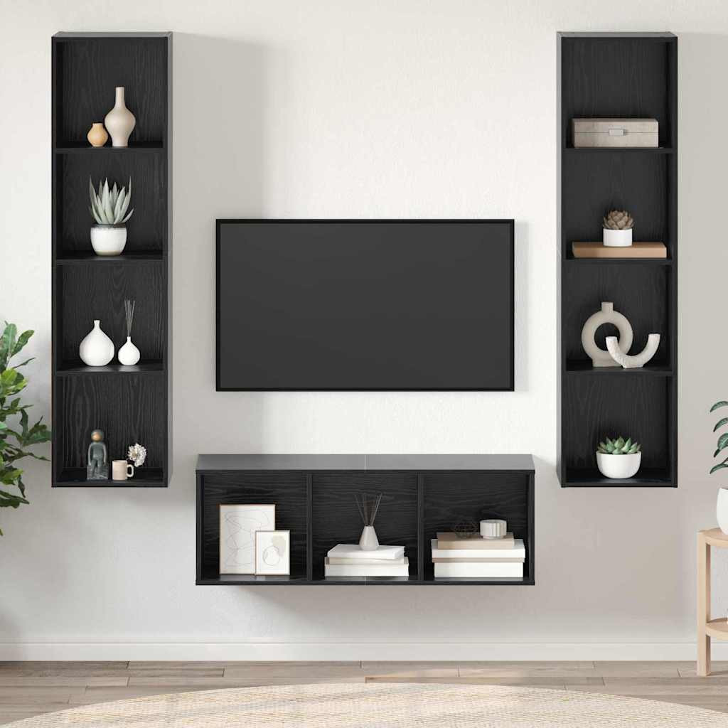 vidaXL TV-Schrankset 3 pcs Schwarz Eichen-Optik Holzwerkstoff