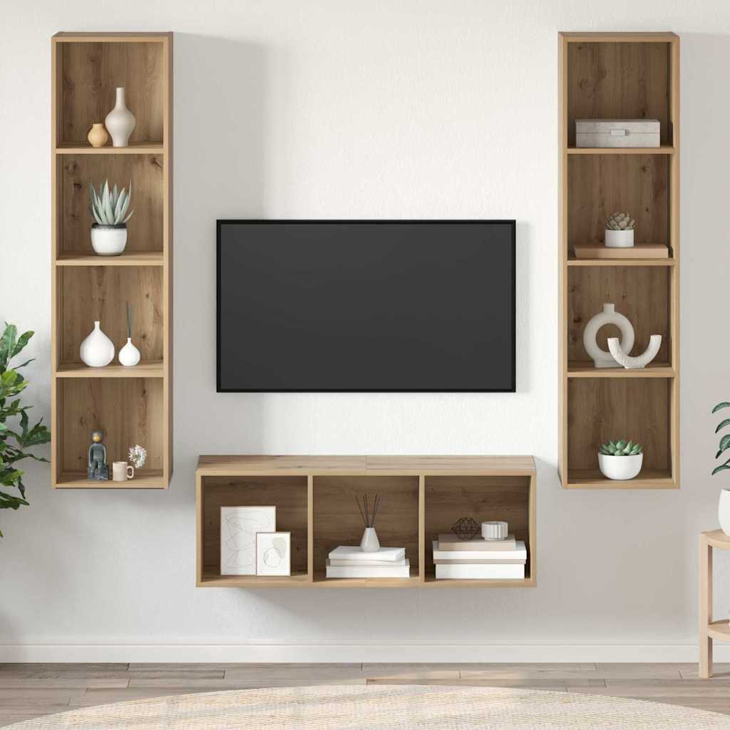 vidaXL TV-Schrankset 3 pcs Artisan-Eiche Holzwerkstoff
