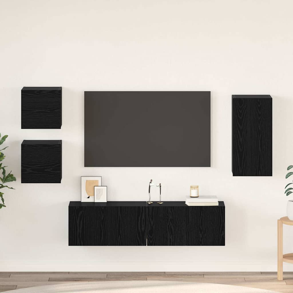 vidaXL TV-Schrankset 5 pcs Schwarz Eichen-Optik Holzwerkstoff