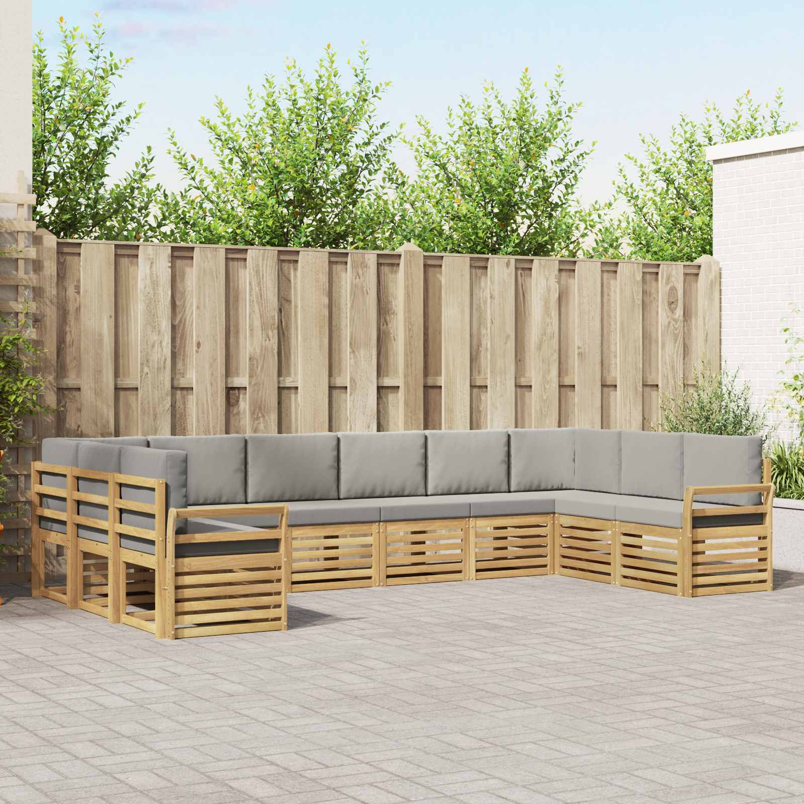 vidaXL Outdoor-Sofagarnitur 10 pcs Weiß und Hellgrau 363 x 190 x 73 cm